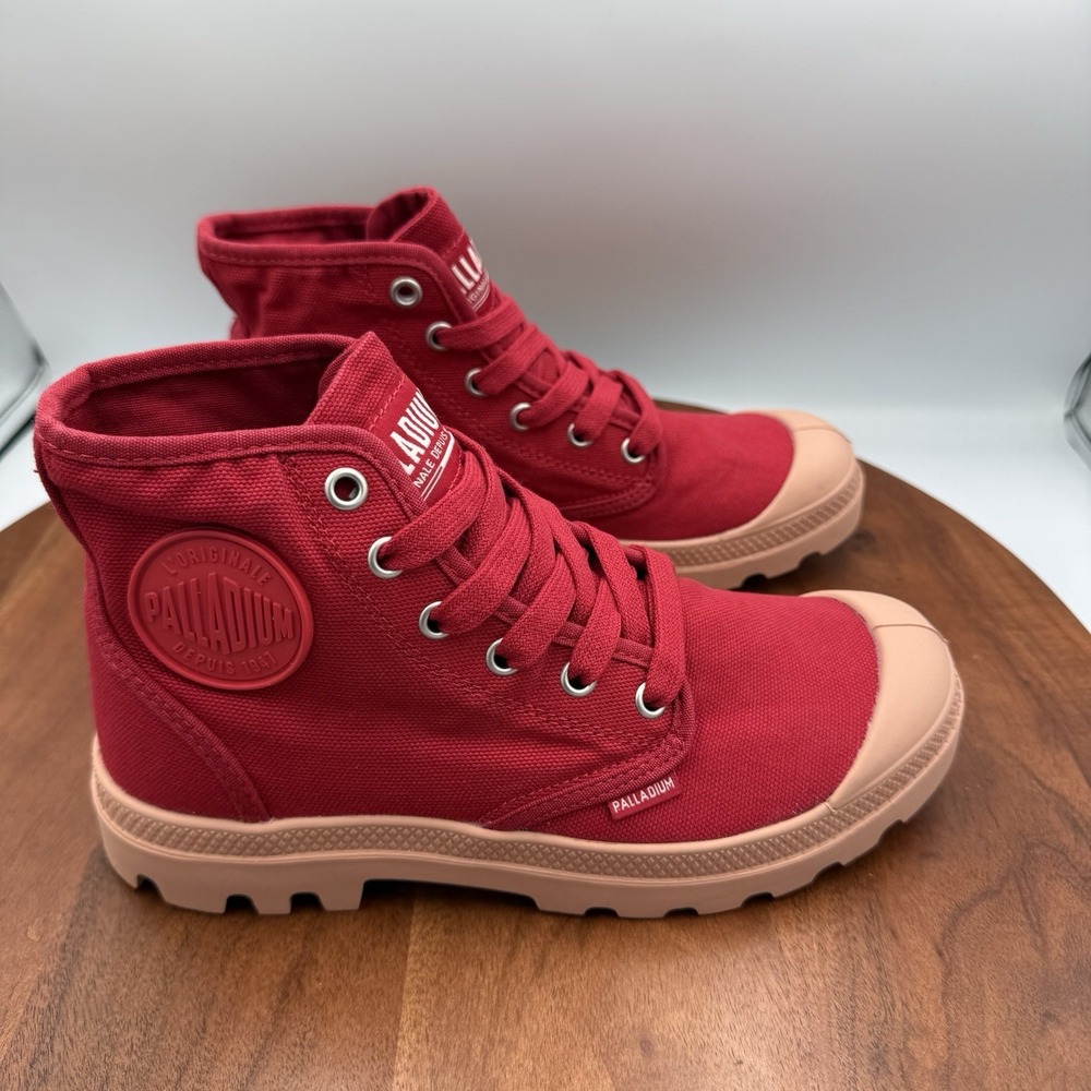 PALLADIUM  Pampa Canvas Hi V Varsity  'Red Salsa' Boots Kids Size 5/W6.5/EU 37.5